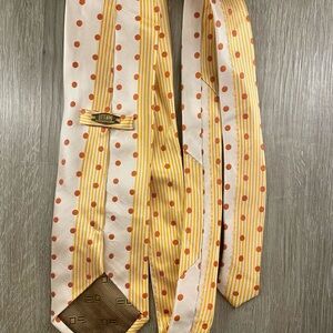 Steven Land Silk Tie - White with Orange Polka Dots & Yellow Stripes